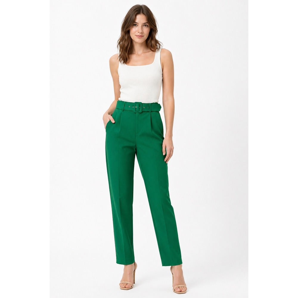 Alexia Admor Zayna Belted High Waisted Trousers Womens‎ 2 Green Pleated Straight